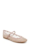 Jewel Badgley Mischka Kaya Mary Jane Flat In Blush Mesh