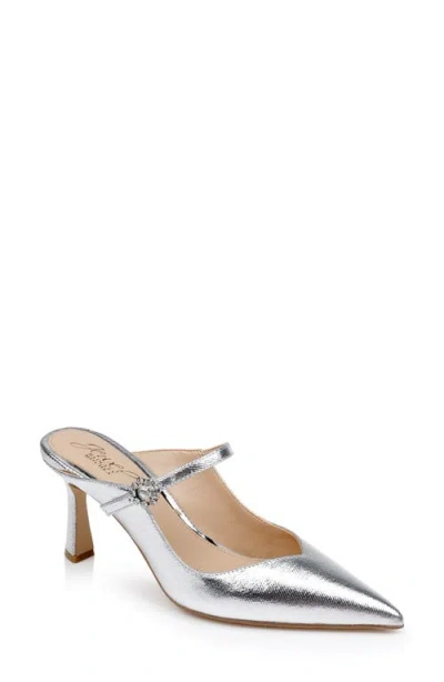 Jewel Badgley Mischka Kaylin Mary Jane Pointed Toe Mule In Silver Metallic Fabric