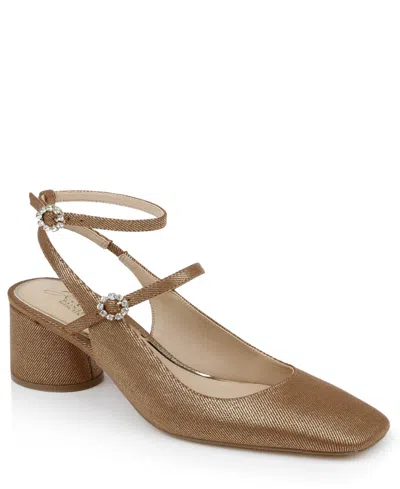 Jewel Badgley Mischka Keilani Maryjane Evening Pumps In Gold Metallic Fabric