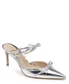 Jewel Badgley Mischka Klarise Pointed Toe Mule In Silver Metallic Fabric