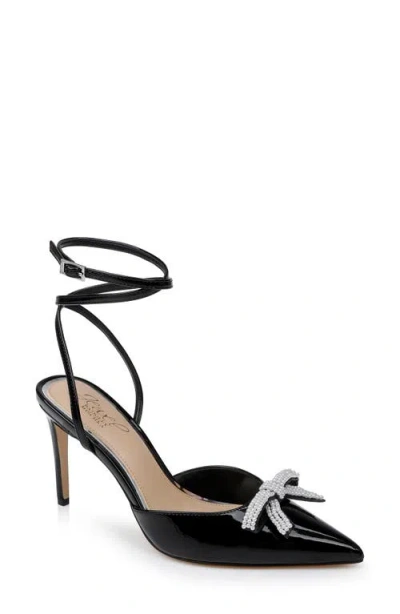 Jewel Badgley Mischka Kynlee Ankle Strap Pointed Toe Pump In Black Patent
