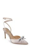 Jewel Badgley Mischka Kynlee Ankle Strap Pointed Toe Pump In Champagne Satin