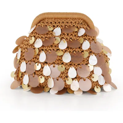Jewel Badgley Mischka Marigold Crochet Corded Pouch Clutch W. Payette In Gold