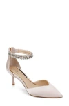 Jewel Badgley Mischka Maya Ankle Strap Pointed Toe Pump In Champagne