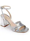 Jewel Badgley Mischka Michelle Womens Faux Leather Ankle Strap Block Heel In Silver Metallic