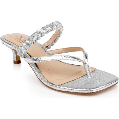 Jewel Badgley Mischka Nadya Kitten Heel Flip Flop In Silver Metallic