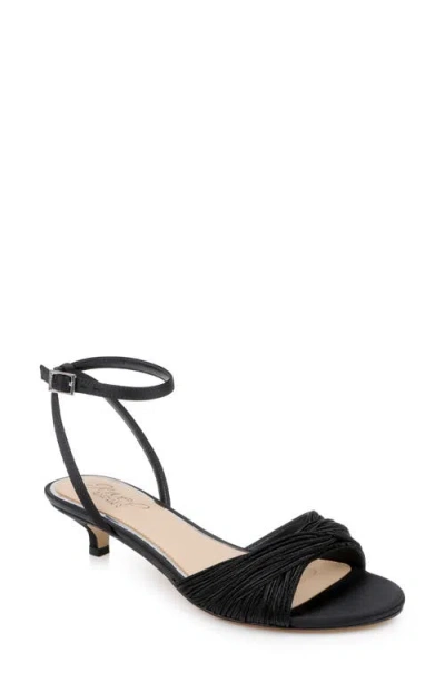 Jewel Badgley Mischka Nance Ankle Strap Kitten Heel Sandal In Black Satin