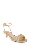 Jewel Badgley Mischka Nance Ankle Strap Kitten Heel Sandal In Gold Textile