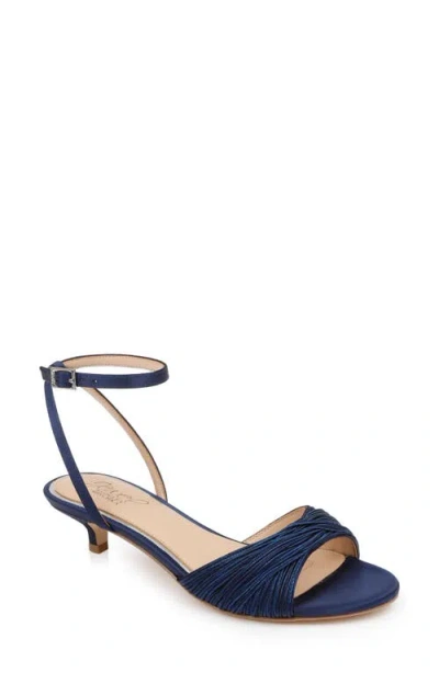 Jewel Badgley Mischka Nance Ankle Strap Kitten Heel Sandal In Navy Satin
