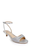 Jewel Badgley Mischka Nance Ankle Strap Kitten Heel Sandal In Silver Textile