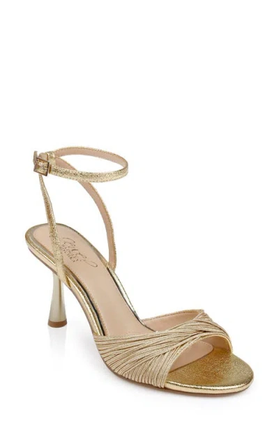 Jewel Badgley Mischka Nanette Braided Ankle Strap Sandal In Gold Textile