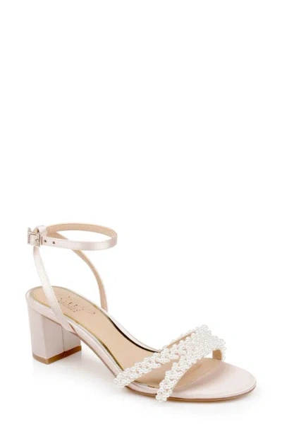 Jewel Badgley Mischka Ninnette Embellished Ankle Strap Sandal In Champagne Satin