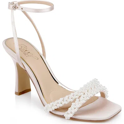 Jewel Badgley Mischka Noah Embellished Ankle Strap Sandal In Champagne Satin