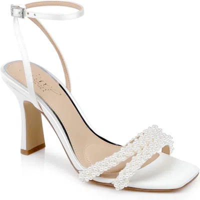Jewel Badgley Mischka Noah Embellished Ankle Strap Sandal In Ivory Satin