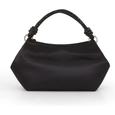 Jewel Badgley Mischka Noelle Crystal Handle Satin Pouch In Black