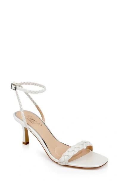 Jewel Badgley Mischka Nyx Ankle Strap Sandal In White Leather