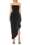 JEWEL BADGLEY MISCHKA JEWEL BADGLEY MISCHKA PLEAT DETAIL STRAPLESS HIGH-LOW SHEATH GOWN