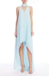 Jewel Badgley Mischka Pleated Chiffon High-low Gown In Blue