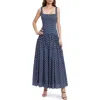 Jewel Badgley Mischka Polka Dot Drop Waist Cotton Maxi Dress In Blue