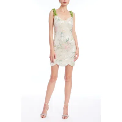 Jewel Badgley Mischka Rosette Sequin Cocktail Dress In Ivory Multi