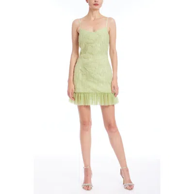 Jewel Badgley Mischka Ruffle Hem Chiffon Cocktail Minidress In Green