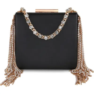 Jewel Badgley Mischka Ryker Leather Crystal Fringed Box Clutch In Black