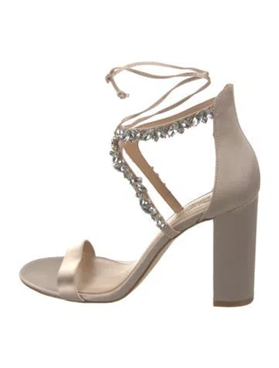 Pre-owned Jewel Badgley Mischka Satin Crystal Embellishments Sandals In Pink