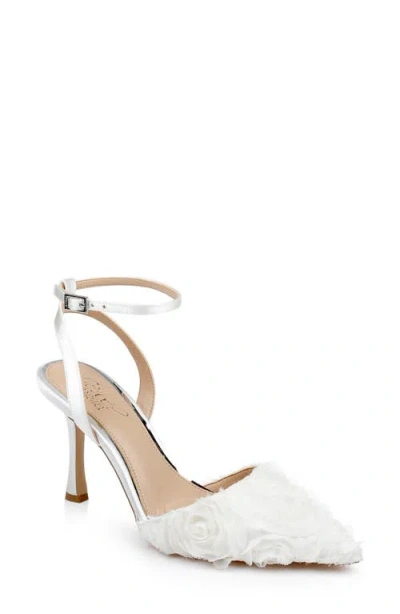Jewel Badgley Mischka Shannon Pointed Toe Ankle Strap Pump In Ivory Chiffon