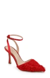 Jewel Badgley Mischka Shannon Pointed Toe Ankle Strap Pump In Red Chiffon