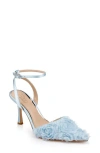 Jewel Badgley Mischka Shannon Pointed Toe Ankle Strap Pump In Sky Blue Chiffon