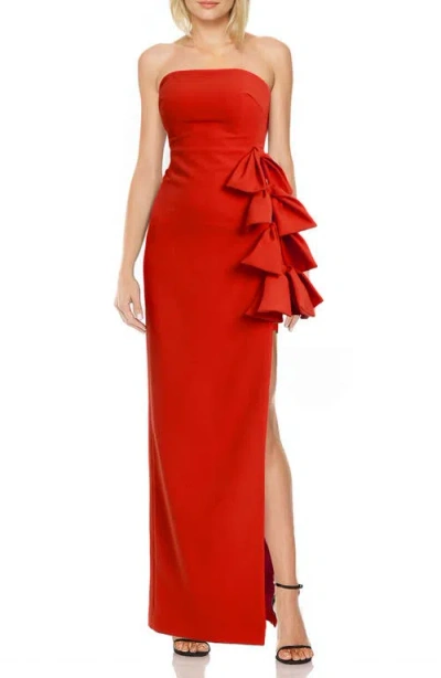 Jewel Badgley Mischka Side Bow Strapless Gown In Red
