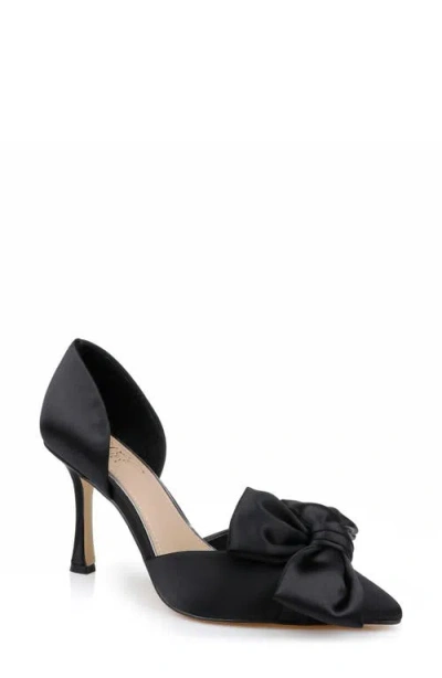Jewel Badgley Mischka Women's Sidney Slip On Evening Bow Pumps In Black Satin