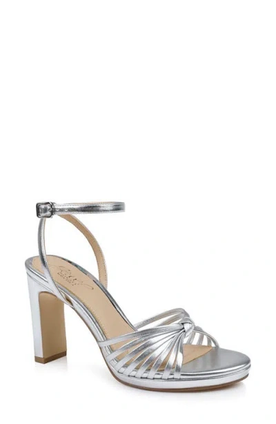 Jewel Badgley Mischka Skylar Ankle Strap Sandal In Silver Metallic Leather