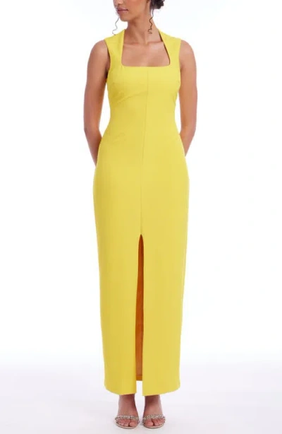 Jewel Badgley Mischka Square Neck Sheath Cocktail Dress In Yellow