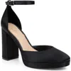 Jewel Badgley Mischka Stephanie Ankle Strap Platform Pump In Black Satin