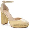 Jewel Badgley Mischka Stephanie Ankle Strap Platform Pump In Gold Fabric