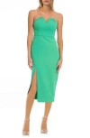 Jewel Badgley Mischka Strapless Cocktail Midi Dress In Green