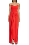 Jewel Badgley Mischka Strapless Maxi Cocktail Dress In Red Orange