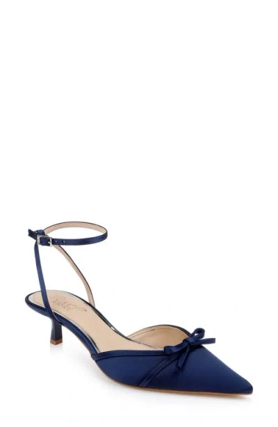Jewel Badgley Mischka Talasia Ankle Strap Pointed Toe Kitten Heel Pump In Blue