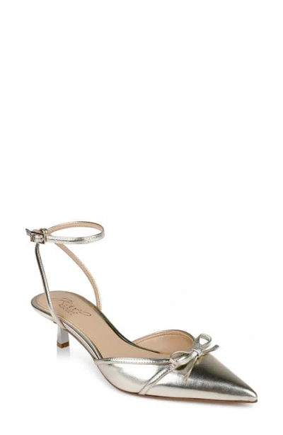 Jewel Badgley Mischka Talasia Ankle Strap Pointed Toe Kitten Heel Pump In Gold