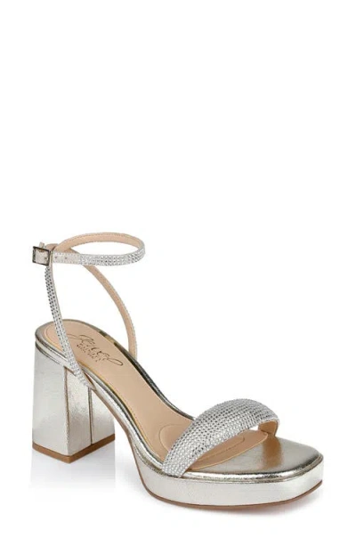 Jewel Badgley Mischka Teddi Embellished Ankle Strap Sandal In Gold Textile