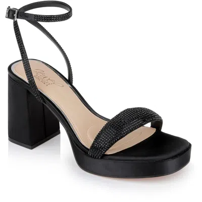 Jewel Badgley Mischka Teddi Womens Embellished Textured Block Heels In Black Satin