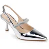 Jewel Badgley Mischka Tierneysildis` Womens Jeweled Manmade Slingback Heels In Silver