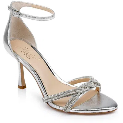 Jewel Badgley Mischka Vani Womens Adjustable Manmade Ankle Strap In Silver Texture Metallic