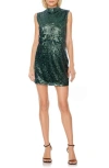 Jewel Badgley Mischka Wave Sequin Cocktail Minidress In Dark Green