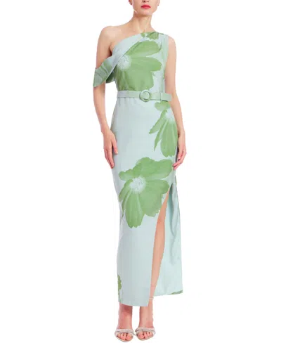Jewel Badgley Mischka Women's Asymmetric Belted Floral Print Gown In Green Multi