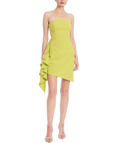 Jewel Badgley Mischka Women's Asymmetric Draped Strapless Mini Dress In Yellow