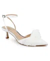 Jewel Badgley Mischka Favor Ankle Strap Pointed Toe Kitten Heel Pump In White
