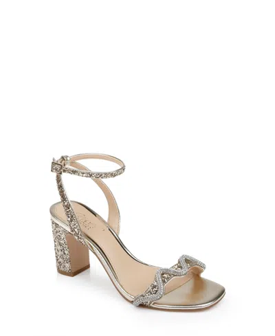 JEWEL BADGLEY MISCHKA WOMEN'S GEM WAVY ORNAMENT BLOCK HEEL EVENING SANDALS