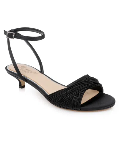 Jewel Badgley Mischka Women's Nance Kitten Heel Sandals In Black Satin